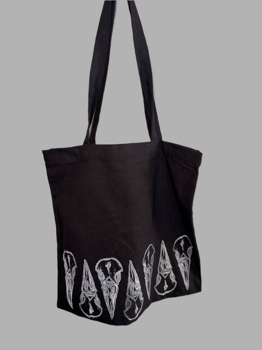 Lino Cut Crow Skull Tote Bag